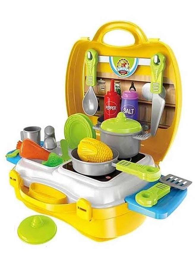Toy Vibes Plastic Cooking Pretend Play Kit with Toy Briefcase Set of 26 (Yellow) - Image 2